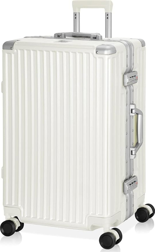 AnyZip Luggage Aluminium Frame Suitcase PC ABS Hard Shell TSA Lock No Zipper 24In White