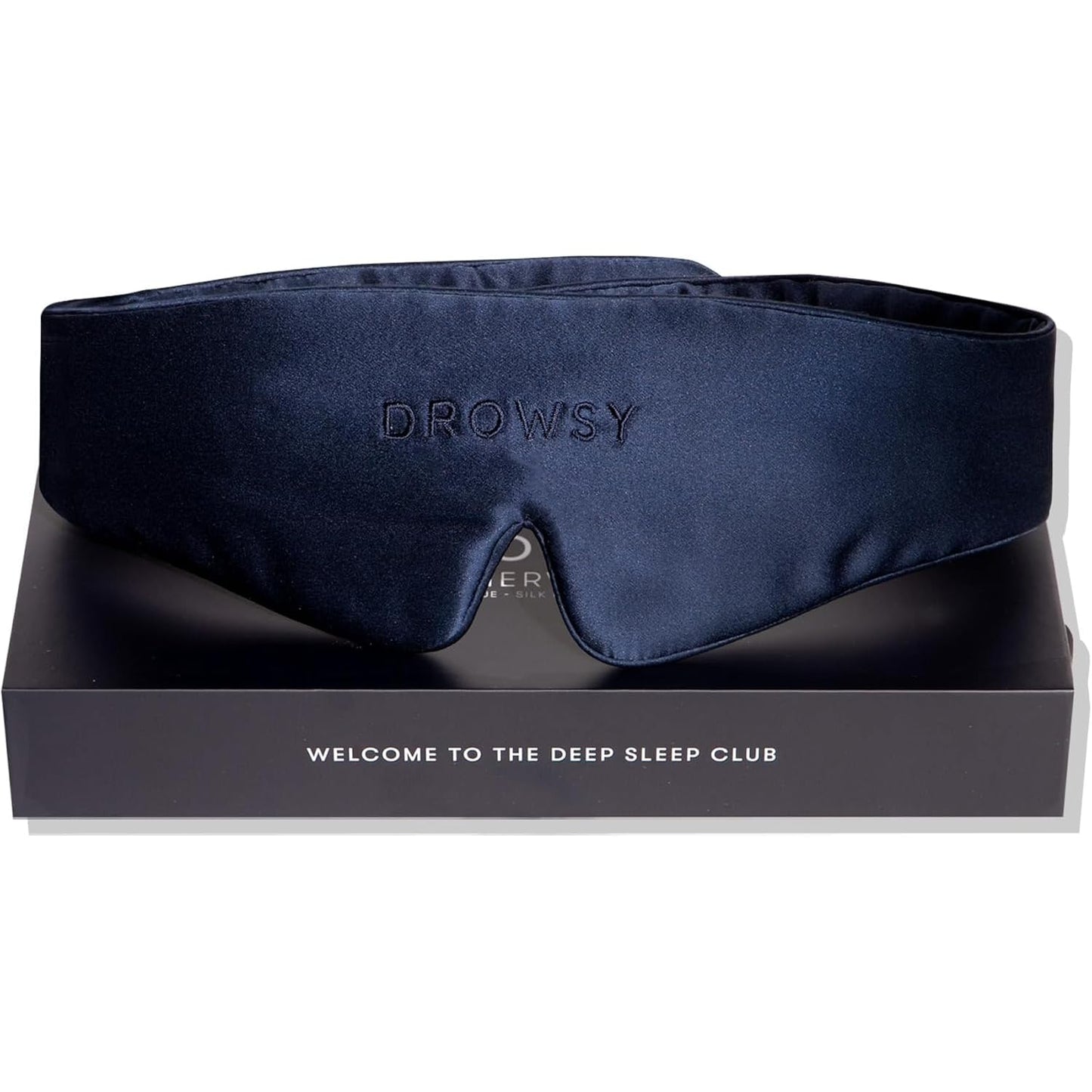Drowsy Featherweight Silk Sleep Mask – Luxury Blackout Eye Mask for Sleeping & Travel, 100% Mulberry Silk, Lightweight Comfort, Adjustable Strap, Protects Skin & Hair - Midnight Blue