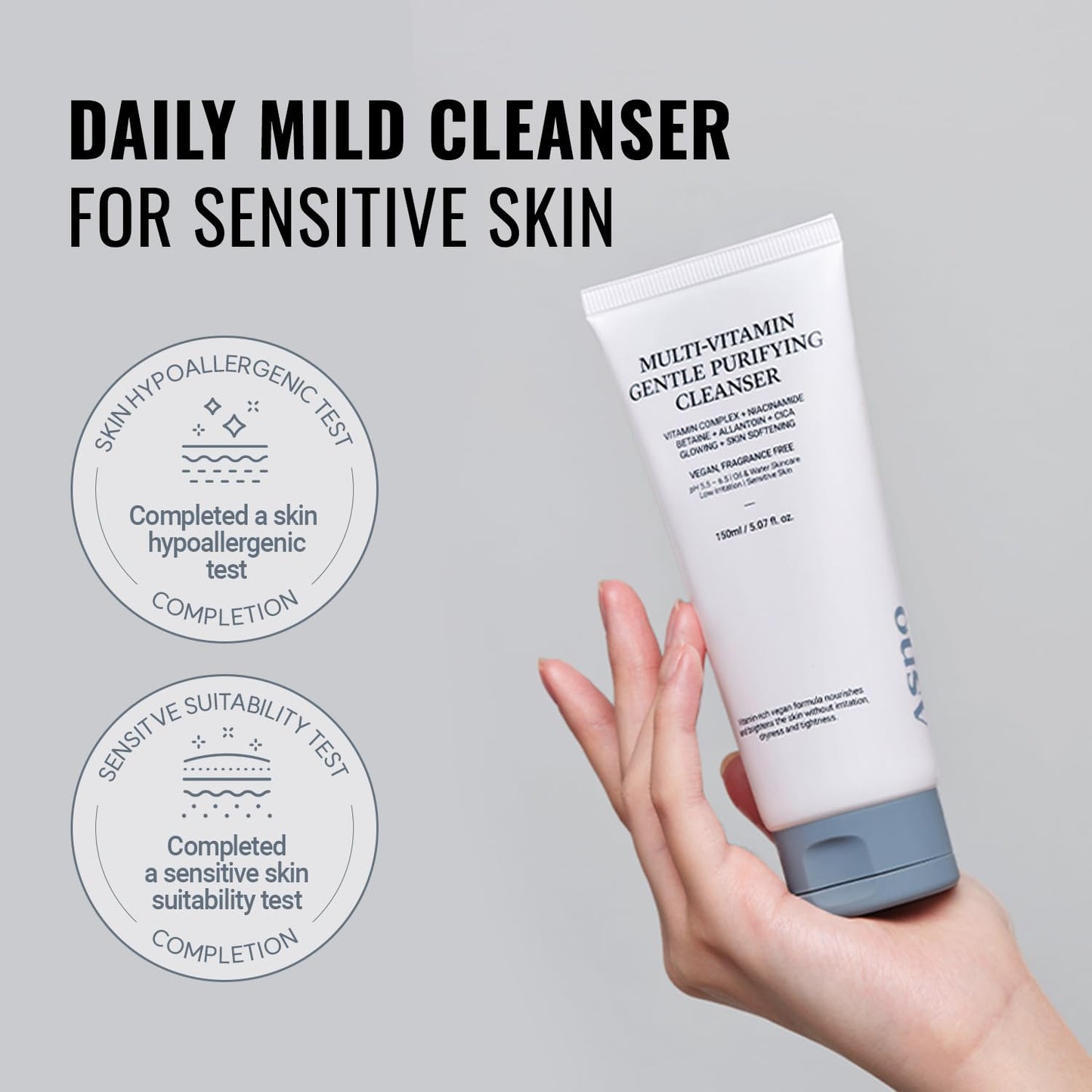 ASNO Multi Vitamin Gentle Purifying Cleanser 150ml – Low pH Vegan Face Wash for Sensitive Skin, Hydrating Deep Cleanse with Fine Bubble, Lemon + Niacinamide + Centella Asiatica, Korean Skincare