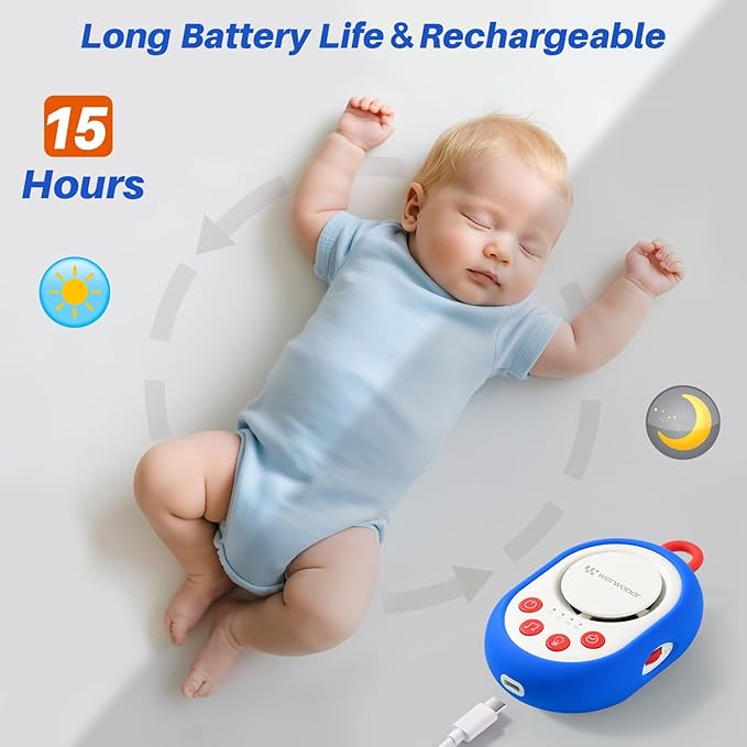 2025 Mom's Choice Awards | White Noise Sound Machine Baby with Night Light, 20 Soothing Sounds, 22 Hours Battery Life, Travel, Registry Gift, Shower, Clips on Baby Stroller (Blue)