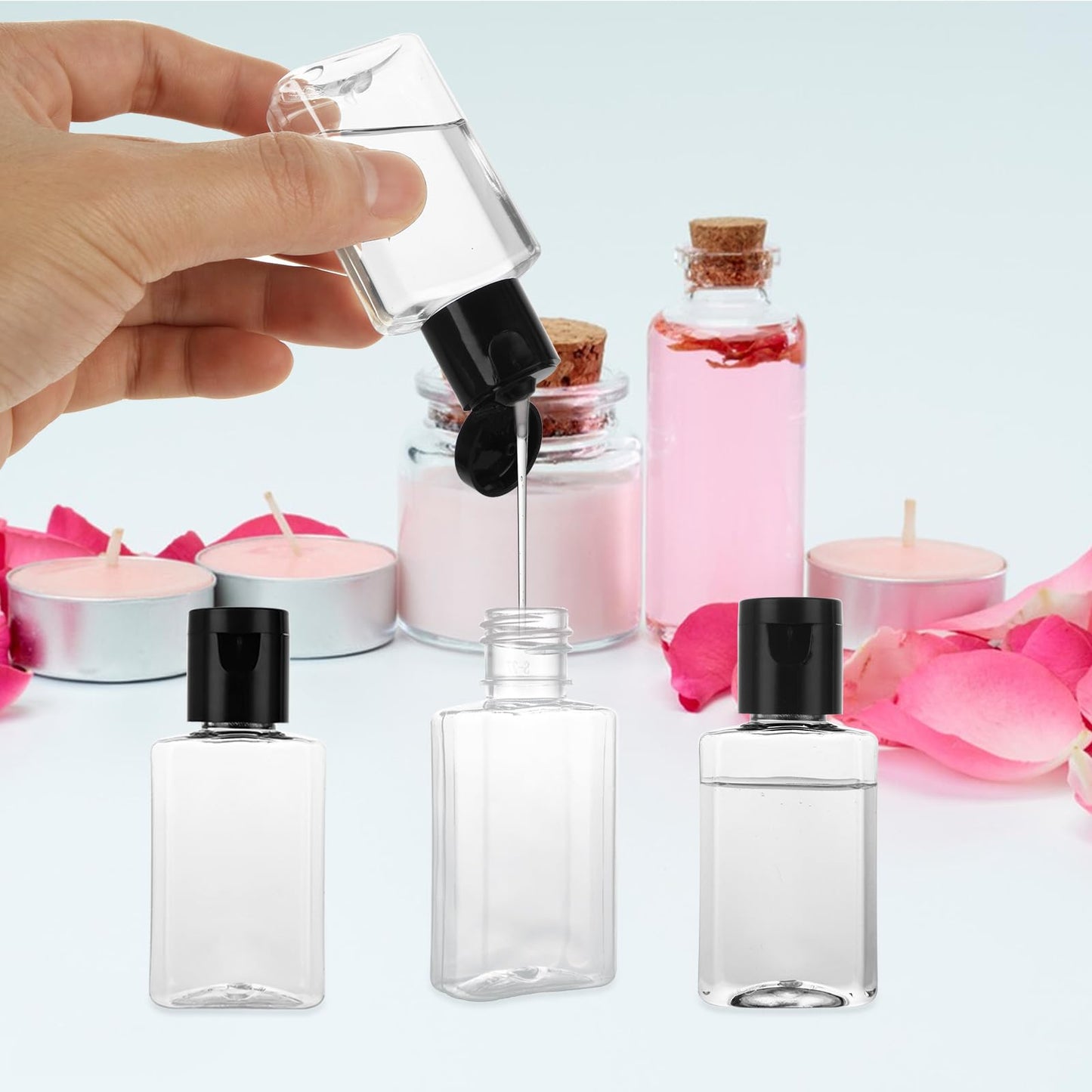 QTLCOHD 100 Pack 1 oz Travel Bottles, Mini Empty Hand Sanitizer Bottles with Flip Caps, Bulk Portable Refillable Containers for Shampoo, Shower Gel, Face Creams, Body Lotions