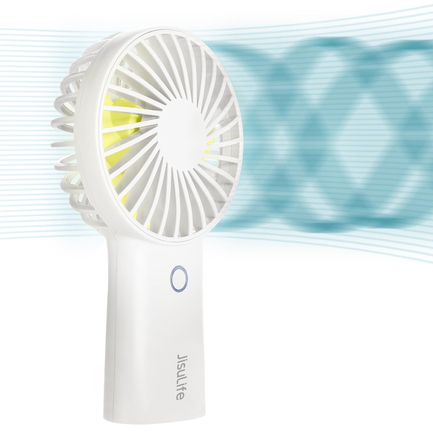 JISULIFE Handheld Fan [20H Max Cooling Time] 4000mAh USB Rechargeable, Battery Operated Portable Fan with 3 Speeds for Travel/Makeup/Office-White