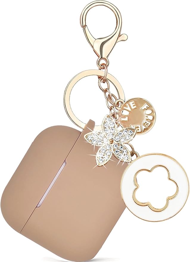 Airpods 4 Cases Silicone Protective Case for Airpod 4 with Bling Keychain for Apple AirPods 4th Generation Wireless Earbuds with Cleaner Kit (Milk Tea)