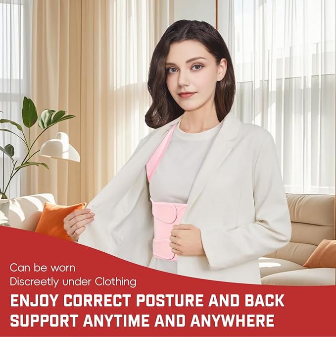 Back Brace Posture Corrector for Women & Men, Adjustable Shoulder Straightener with Full Back Support, Relief for Lower & Upper Back Pain, Hunchback & Scoliosis (Pink, Small)