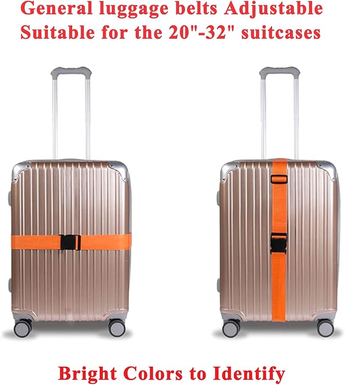 2 Pack Suitcase Belts, Adjustable Luggage Straps, Bright Colors Travel Packing Straps with Quick Release Buckle (Orange)
