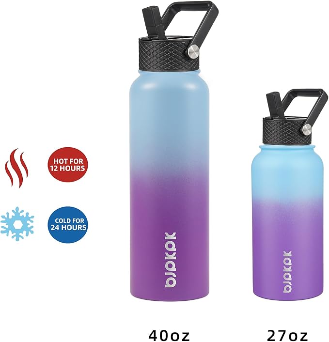 BJPKPK Insulated Water Bottles with Straw Lid, 27oz Stainless Steel Water Bottle with 3 Lids, Leak Proof BPA Free Metal Thermo, Mugs, Tumblers, Keep Cold Hot -Ocean Dream