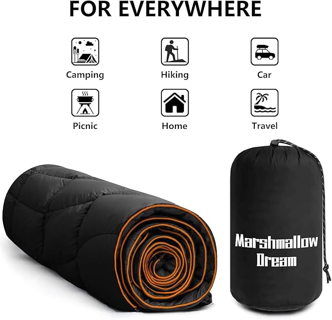 Camping Blanket, Packable Puffy Blanket Down Alternative Blanket Lightweight Windproof Water Resistant for Outdoors,Hiking, Backpacking,Beach,Car,Picnic,Stadium 39x55in