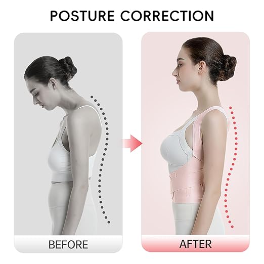 babaka Posture Corrector for Women, Invisible Lightweight Adjustable Back Brace for Upper and Lower Back Pain Relief, Hunchback, Hump, Scoliosis, Thoracic, Spine Corrector Under Clothes (Pink, Medium, Waist: 29''-35'')