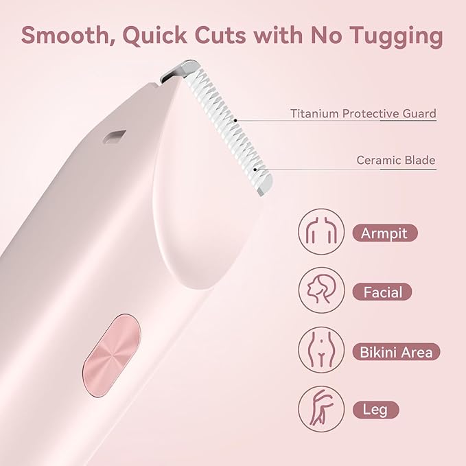 Bikini Trimmer for Women Electric Razors for Women, Double Head Dual Purpose, IPX7 Waterproof Hair Razor, Ceramic Blade Hair Trimmer Wet & Dry Use, Painless Electric Shaver for Facial and Body（Pink）