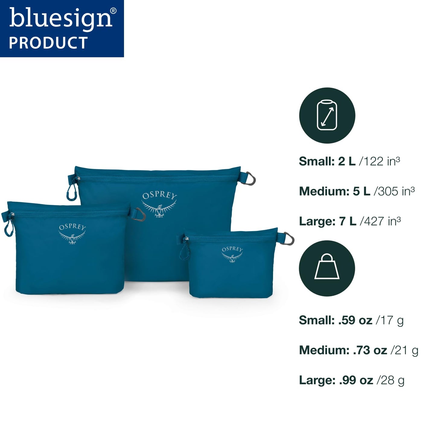 Osprey Ultralight Zipper Pouch Set, Waterfront Blue