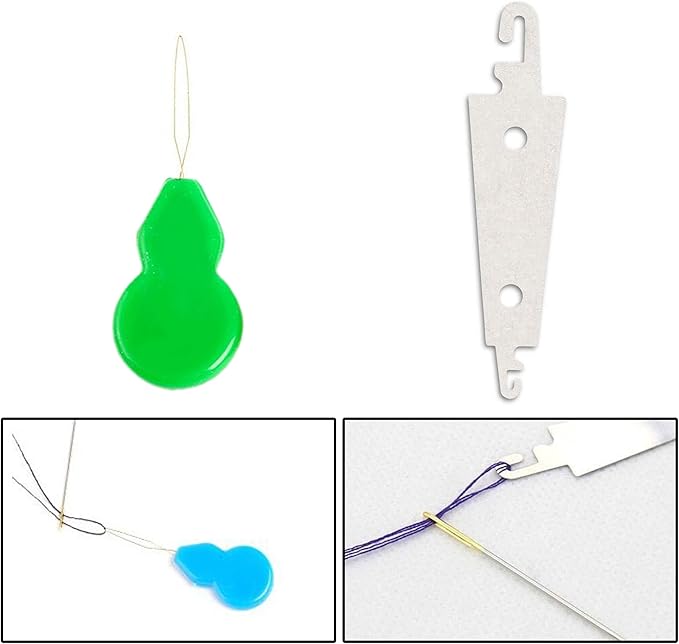 100pcs Cross Stitch Needles +2 Needle Threader Golden Color Large Eyes Cross Stitch DIY Embroidery Hand Needles Sewing Needles in Transparent Box (24#)