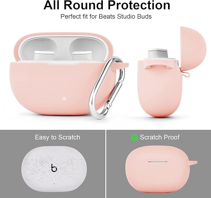 AIRSPO Silicone Case Compatible with Beats Studio Buds Case 2021 Soft Protective Cover for Beats Wireless Earbuds with Keychain (Pink)