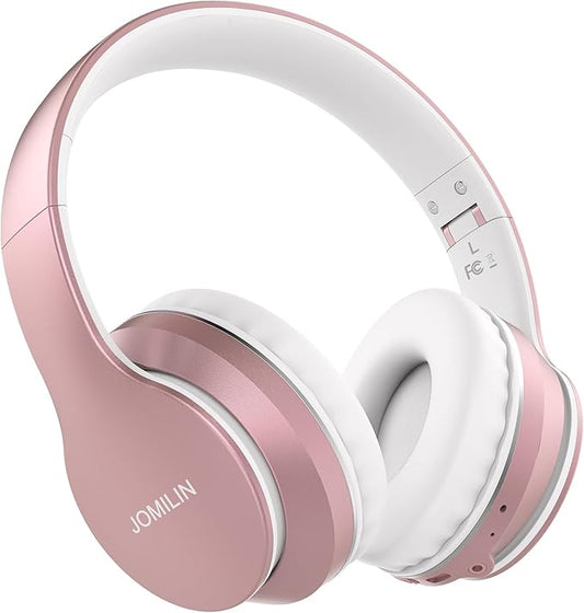 JOMILIN B9 Bluetooth Headphones Over-Ear, 3 EQ Music Modes and 50H Playtime Wireless Headphones with Mic, Hi-fi Stereo Lightweight Folding Headset, Volume Control for Travel Tablet PC (Rose Gold)