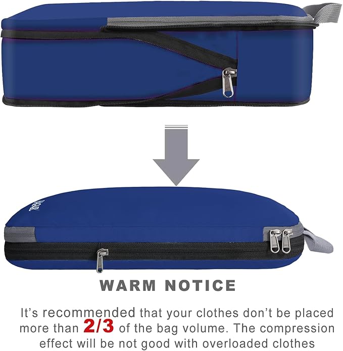 BAGAIL 4 Set/6 Set/8 Set Compression Packing Cubes Travel Accessories Expandable Packing Organizers (Cloth Pattern, 4-Navy)