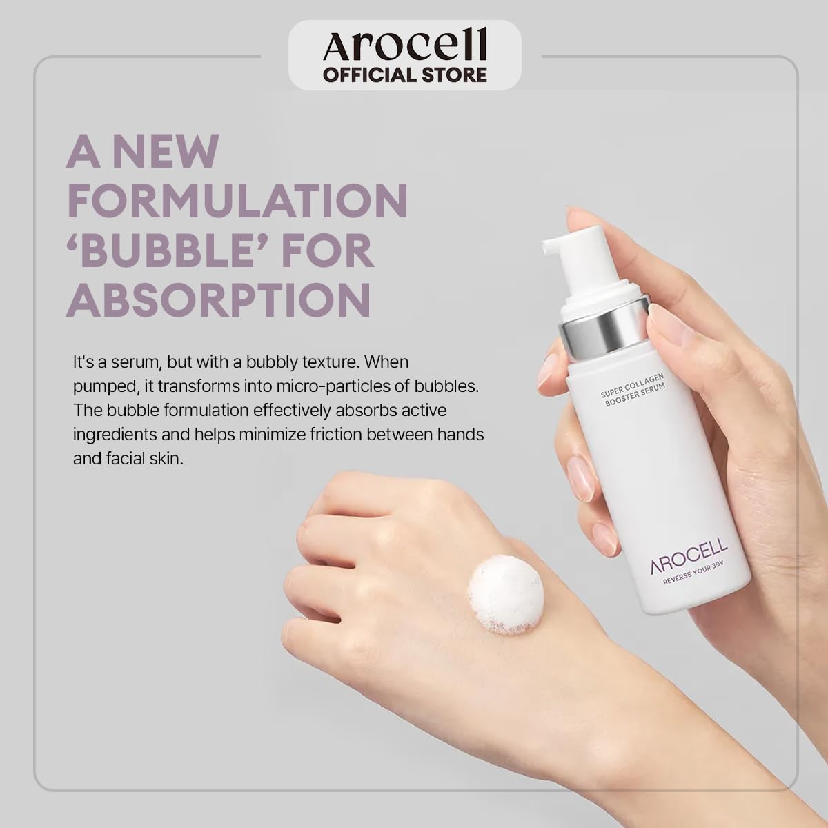 AROCELL Super Collagen Booster Bubble Serum 70ml–Korean Face Serum Anti Aging Collagen Peptide, Firming Hydrating Wrinkle Care, Elasticity Boosting, Pore Minimizing, Lightweight Non Sticky Essence