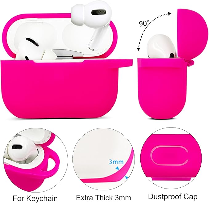 Compatible with Airpods Pro Soft Silicone Case Cover with Bracelet Keychain for Apple Airpod Pro 1st Generation Case for Women (Hot Pink)