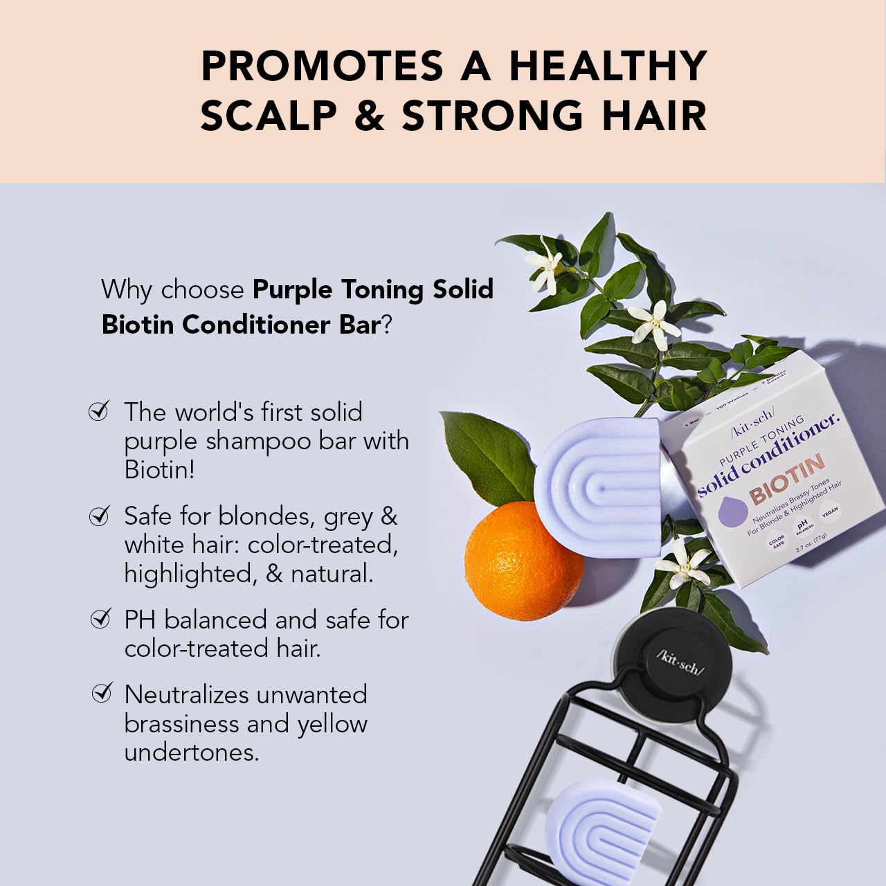 Kitsch Toning Purple Conditioner For Blondes & Color Treated Hair - Conditioner Bar For Women & Men - With Biotin for Strengthening & Neutralizing Brassy Tones - Vegan, Silicone & Sulfate Free - 2.7oz