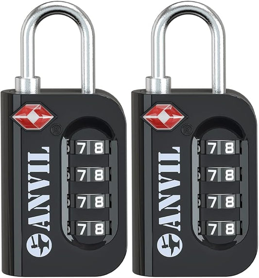 ANVIL TSA Approved Luggage Lock - 4 Digit Combination, 10,000 Combinations, Easy-Read Password Window, Travel Lock for Suitcases, Backpacks, Gym & Student Lockers, Baggage