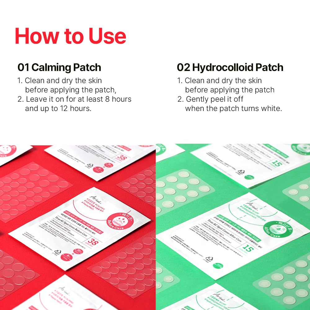 Ariul True AC Spot Cover Duo Set – Before & After Blemish Care, Hydrocolloid Patch with Salicylic Acid, Niacinamide, Tea Tree Oil & Cica, Ultra-Thin, Korean Skin Care, 106 Patches (Red - Duo Set)