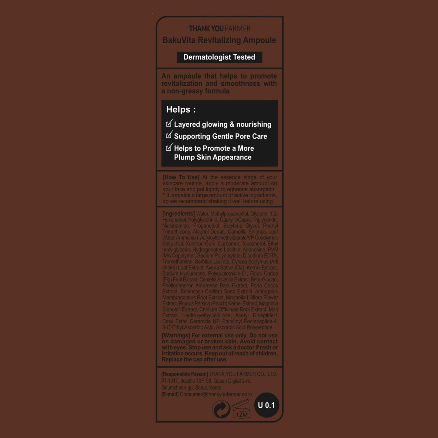 THANKYOU FARMER BakuVita Revitalizing Ampoule - Bakuchiol Retinol Alternative, Vitamin C + E Korean Serum, Pore Care, Firming, Vegan 1.75 fl oz (50ml)