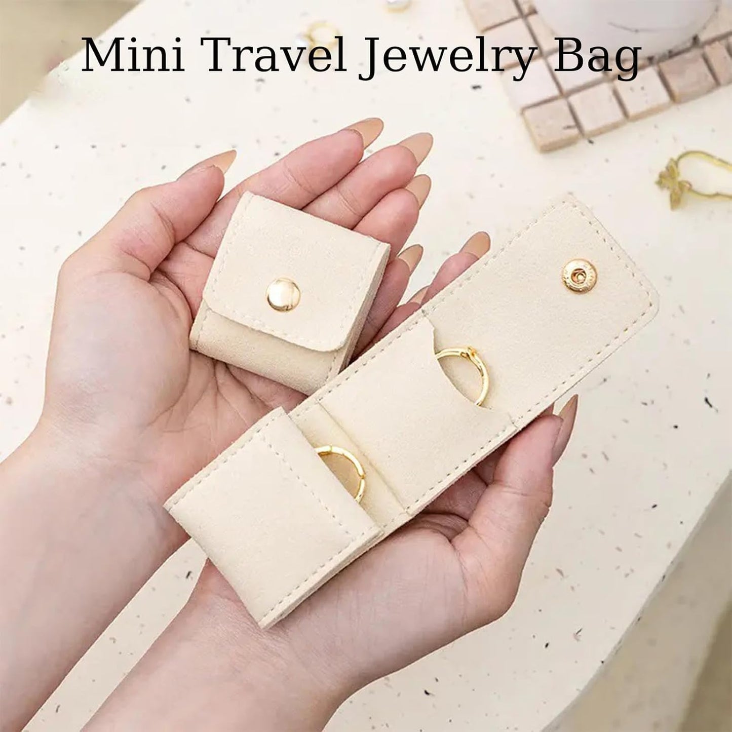 2Pcs Mini Travel Jewelry Bag, Jewelry Roll Bag with Buckle, Mini Pouch, Portable Foldable Travel Jewelry Organizer Case, Small Jewelry Box for Earrings, Rings, Necklaces (W-3)