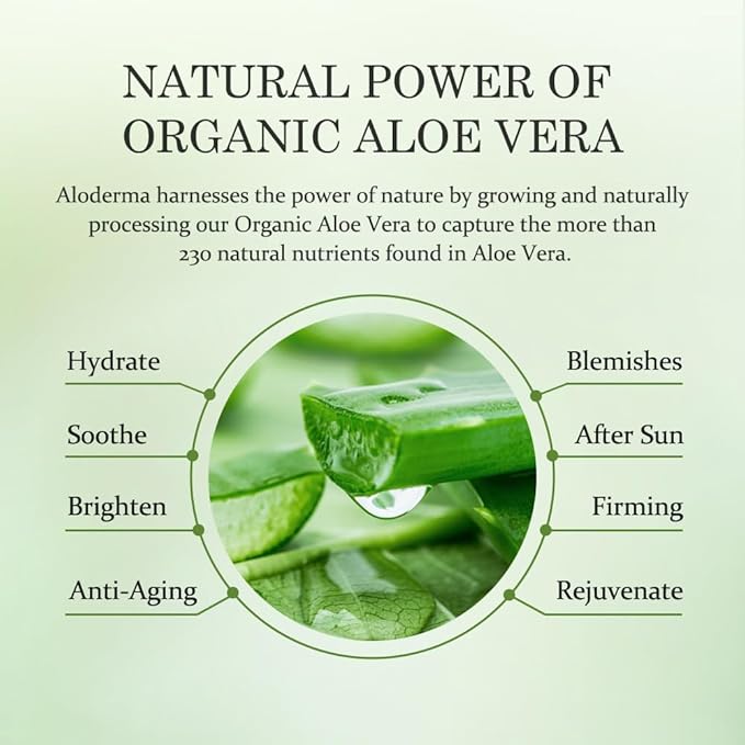 Aloderma 99% Organic Aloe Vera Gel Made within 12 Hours of Harvest, Easy Travel Size Tube for Body, Face, & Scalp, Cooling, Soothing Instant Relief for Skin & Sunburn, Hydrating Aloe Gel, 1.5oz