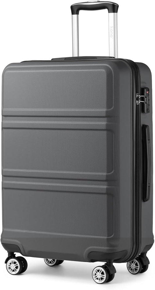 Kono 24 Inch Luggage Suitcase Lightweight with Spinner Wheels TSA Lock Hardside Medium Checked Luggage Durable Rolling Suitcase Grey