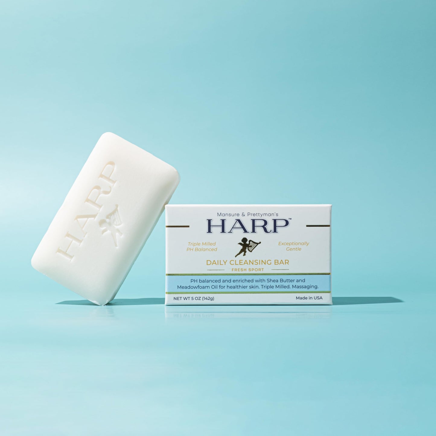 HARP pH-Balanced (5.0-6.0) Body Wash Bar. ZERO saponified oils. Protects Moisture Barrier. Gentle for Sensitive/Dry skin. + Shea Butter/Borage Oil. Non-Comedogenic. FRESH SPORT Fragrance. 5oz