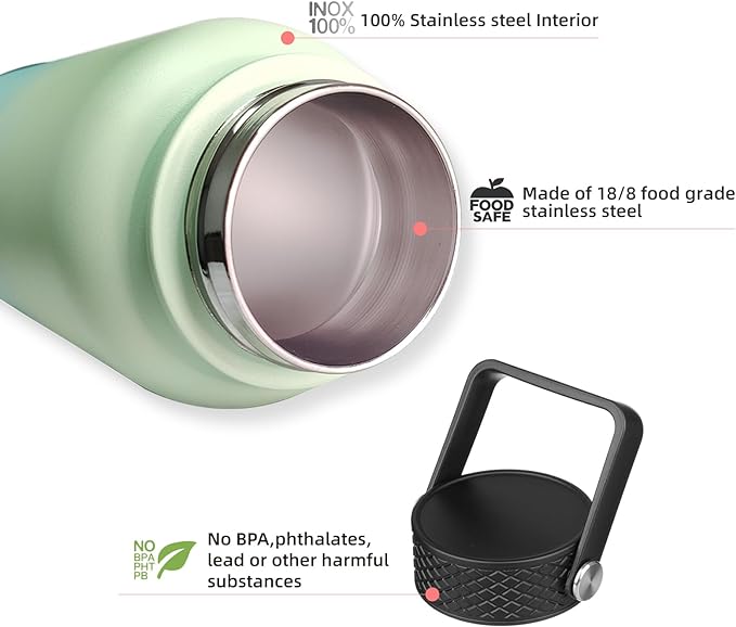 BJPKPK Insulated Water Bottles with Straw Lid, 40oz Stainless Steel Water Bottles with 3 Lids, BPA Free Leakproof Thermo, Tumblers, Cups for Sports- Wood Prussian Blue