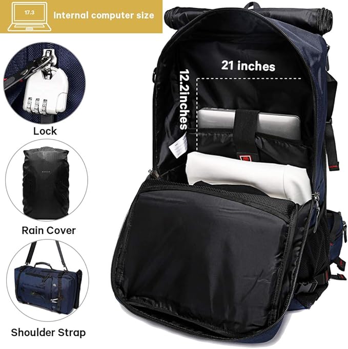 KAKA Travel Backpack, Carry On Backpack Durable Convertible Duffle Bag Fit for 15.6 Inch Laptop for Men and Women(Medium 35L)