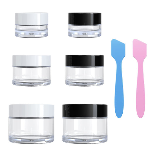 VEAIDE Travel Size Containers for Toiletries, 3 Size 0.17/0.5/1 OZ Small Cosmetic Jars for Makeup Face Creams Moisturizer Lotion, with 2 Pieces Mini Spatulas for Gift (6 Pieces)