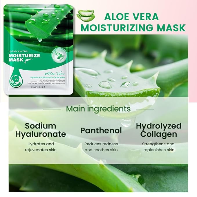 8 Pack Aloe Face Sheet Mask Skincare,Hydrating Face Mask For Sensitive Skin,Moisturize,Soothing,Nourish for All Skin Types,Natural Spa Party Facial Mask Skincare Set for Women Men Girls