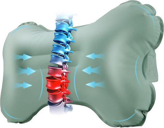 Mixtrend Travel Lumbar Pillow – Inflatable Memory Foam Back Support Cushion for Airplane, Car, Office Chair, Long Flight – Ergonomic Pain Relief for Women, Men & Kids (Matcha Green)