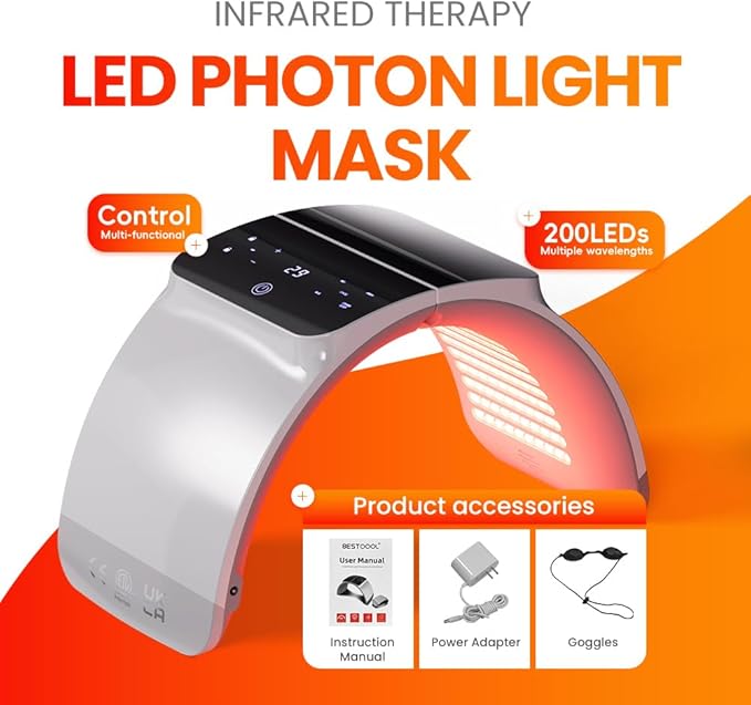 Bestqool LED Mask Photon LED Light Therapy - 6 Colors with Near Infrared Light LED Face Mask for Skin Rejuvenation SPA Facial Body Skin Care Beauty Salon Device