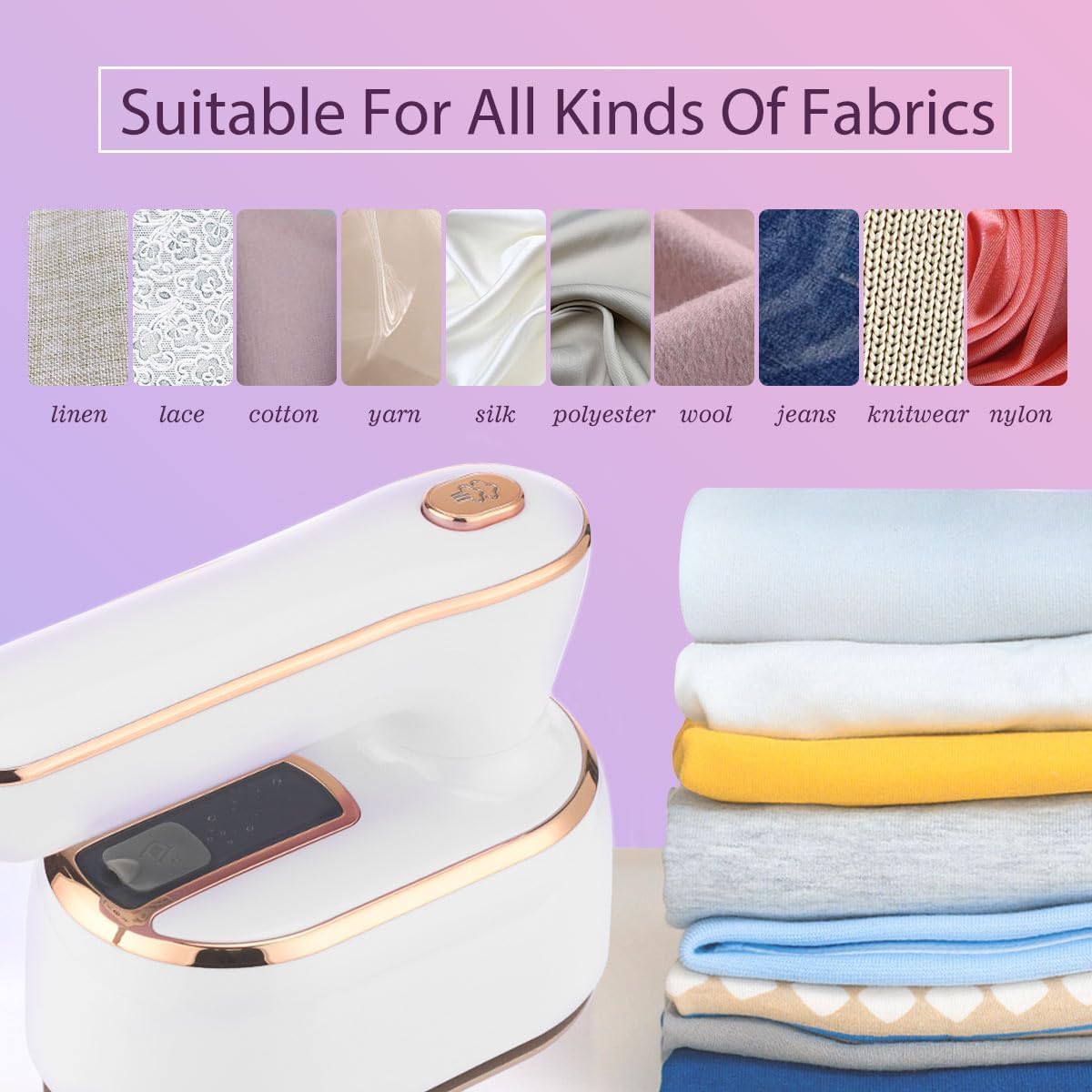 HFLYJPYW Mini Steam Iron for Clothes, Portable Travel Steamer, Handheld Iron With Dry and Wet Ironing Support for Home and Travel (White)