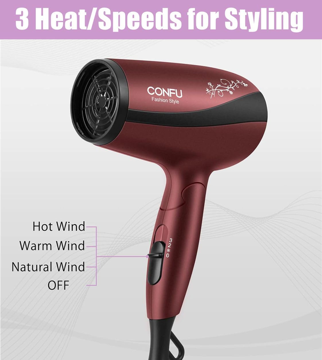 CONFU Portable Travel Blow Dryer, 1600W Ceramic Tourmaline Ionic Hair Dryer, Compact Folding Lightweight Hair Dryers for Women,1600 Watt Shine & Style Small Hair Dryer