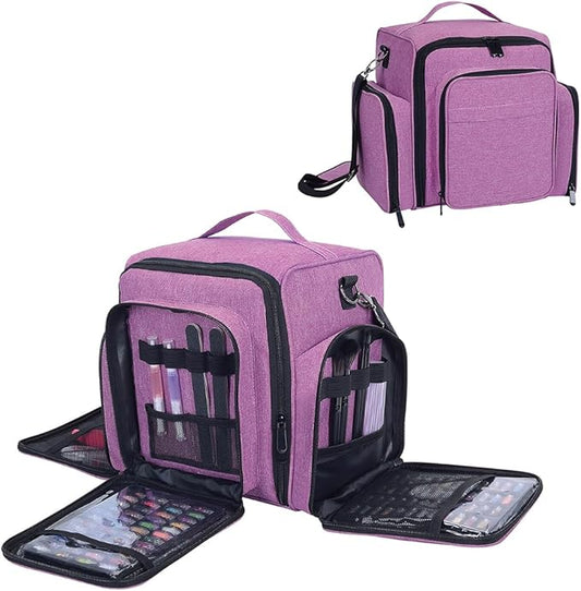 60 Bottles Nail Polish Organizer Box - Portable travel storage box with 2 detachable bags, designed for women's nail tools, essential oils and cosmetics sets Purple