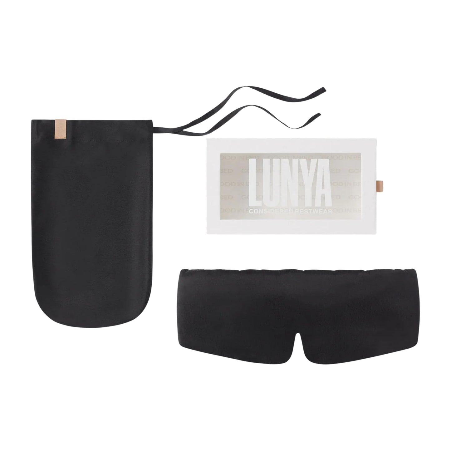 Lunya Sleep Mask with Box - Washable Silk Sleeping Mask and Headband for Beauty Routines - Thermoregulating Comfort for Restful Nights - Silk Eye Mask for Women - Immersed Black