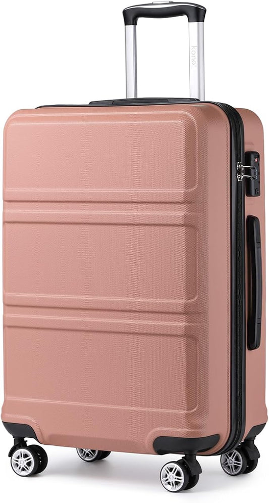 Kono 24 Inch Luggage Suitcase Lightweight with Spinner Wheels TSA Lock Hardside Medium Checked Luggage Durable Rolling Suitcase Nude/Rose Pink