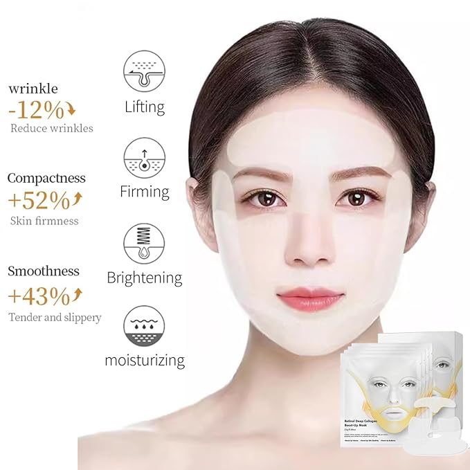 4PCS Collagen Retinol Face Mask - Korean Glass Skin for Moisturizing, Firming, Glowing - Overnight Deep Collagen Mask -Deep Hydration, Smoothing Smile Lines & Forehead Wrinkles