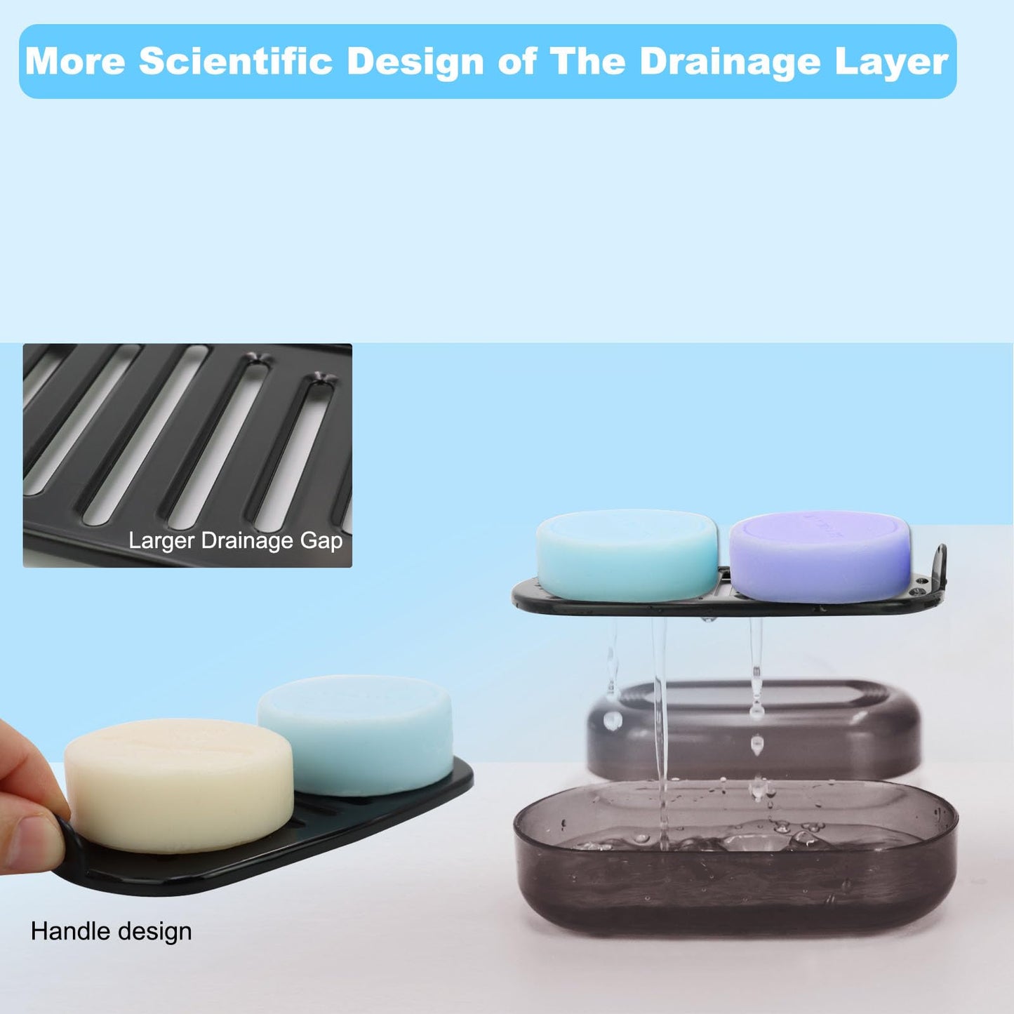 HAYSNA Solid Shampoo Bar Holder, Large Bar Soap Holder, Travel Soap Container, Soap Box with Draining Layer, Soap Case for Bathroom, Traveling, Gym, Camping (Black Style-1-Large)