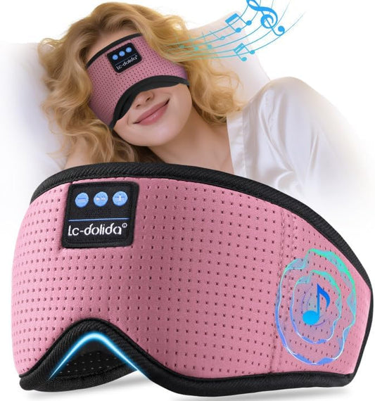 LC-dolida Bluetooth Sleep Mask with White Noise，Sleep Headphones,Bluetooth Wireless Music Eye Mask, Ideal for Travel, Night Work, Napping, Side Sleeping and Office Use for Both Men and Women(Pink)