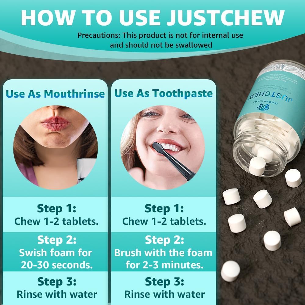 Oral Wellness Labs Toothpaste Tablets - Nano Hydroxyapatite,Fluoride & Plastic Free, Eco & Travel Friendly，Natural Whitening Toothpaste - Remineralize with NHA （1 Bottle / 1 Month-Coconut Mint）