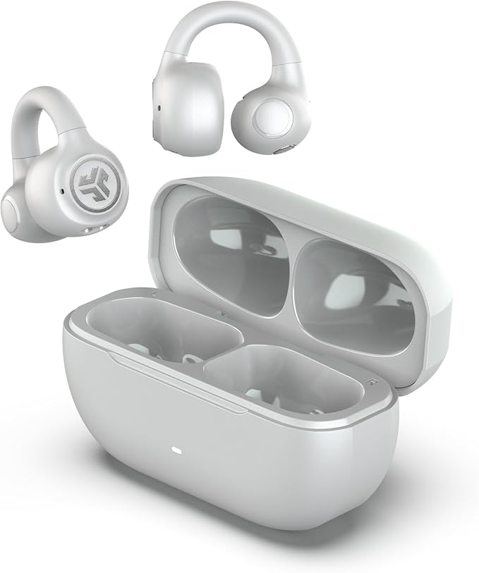 JLab Flex Open Earbuds, Clip-on Cuff Design, Wireless Open-Ear Audio Freedom Effortless Fit, Safe Listening, Bluetooth Multipoint, Customize with The App, Cloud White