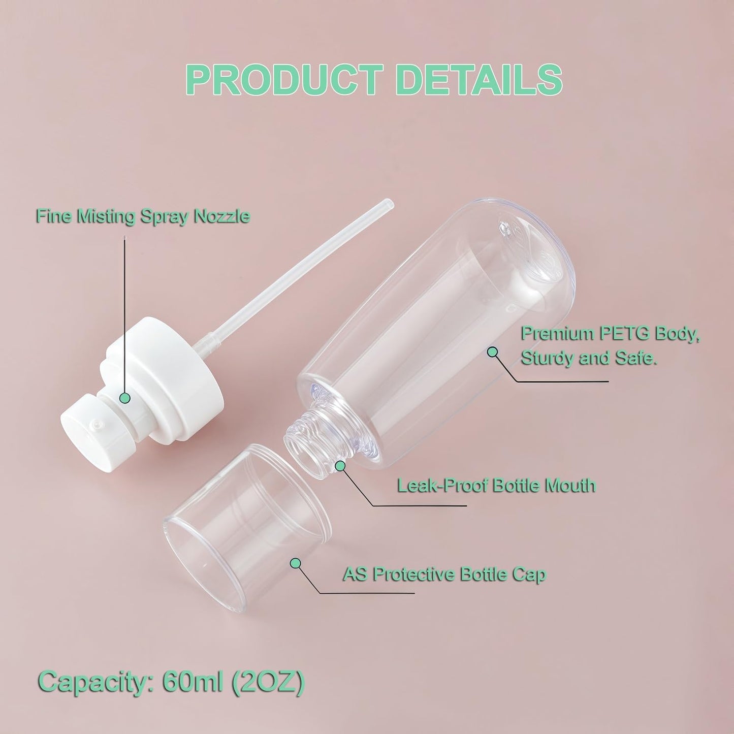 Vonpri Small Spray Bottle Travel Size 2oz/60ml with PVC Zip bag, Leak Proof Fine Mist Mini Empty Spray Bottles for Perfume Toners Rose Water (Blue Pink, 60ml 4Pack)