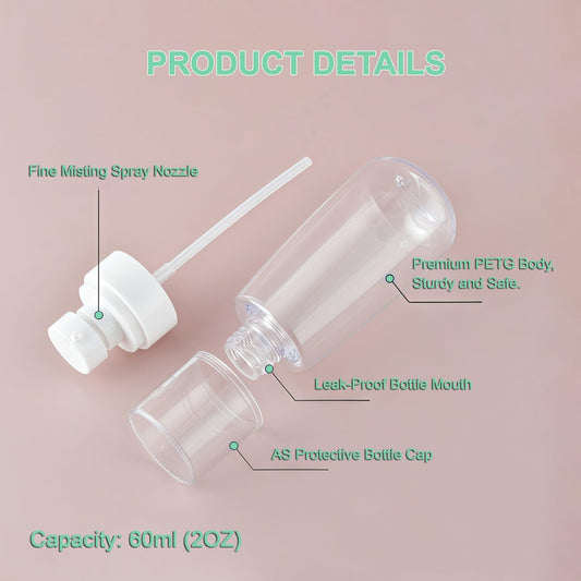 Vonpri Small Spray Bottle Travel Size 2oz/60ml with PVC Zip bag, Leak Proof Fine Mist Mini Empty Spray Bottles for Perfume Toners Rose Water (Blue Pink, 60ml 4Pack)