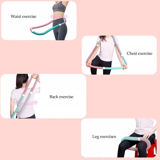 Adjustable Spring Hula Hoop, 3.3 Lbs, Pink/Teal/Gray, Foldable Fitness Waist Trainer for Women