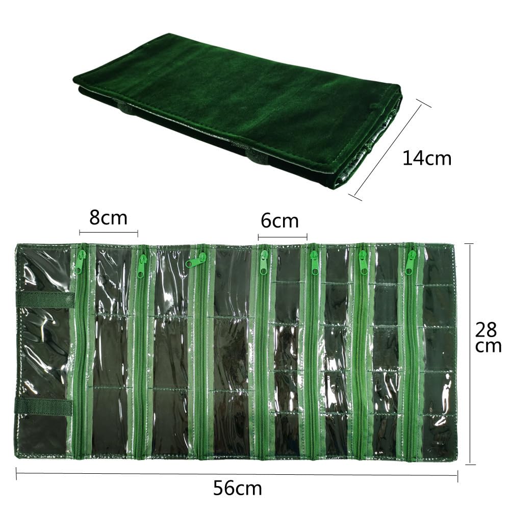 SCIKHEFT Travel Jewelry Roll Bag Portable Organizer Pouch With Grids&PVC Cover Storage Bags for Necklace, Bracelet, Bracelet,Ring, Badge, Pendant