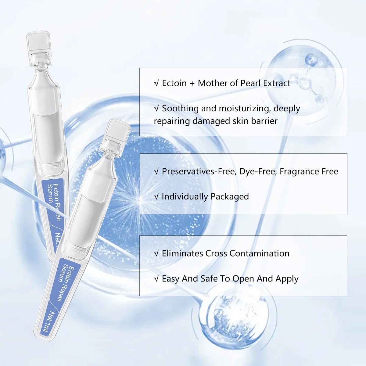 BACHERI Ectoin Repair Face Serum Ampoules # 15 Pcs/Box - Deep Moisture & Anti-Aging Serum with Beta-Glucan, Glycerin, and Hyaluronic Acid – Hydration, Soothes & Protects All Skin