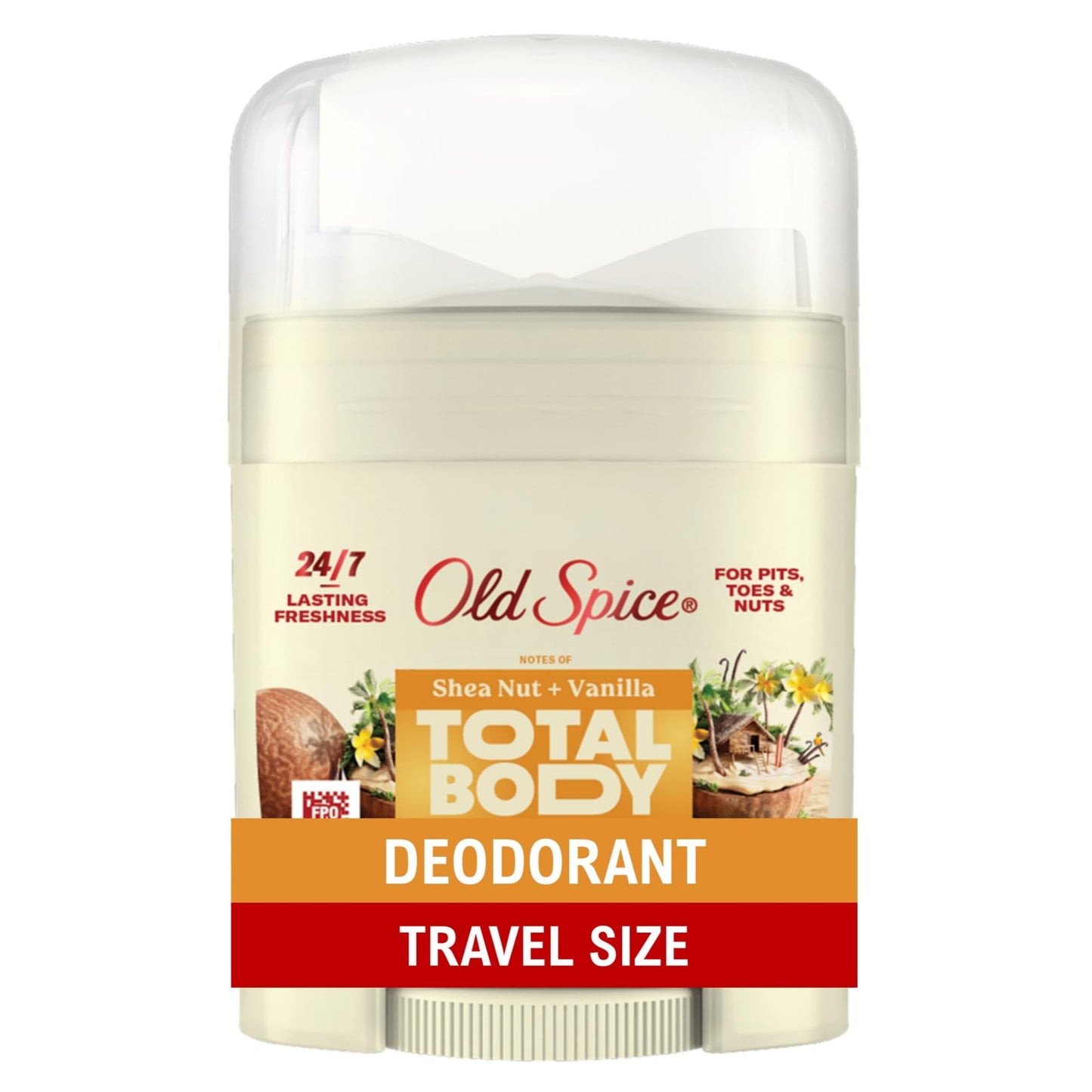 Old Spice Whole Body Deodorant Stick for Men, Travel Size, Aluminum Free, Vanilla + Shea Scent, 24/7 Odor Protection, 24/7 Freshness, Dermatologist Tested, Gentle on Skin, Safe to Use All Over, 0.5 oz